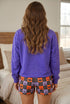 Witch Letter Print Long Sleeve Top Checkered Waist Shorts Set