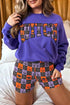Witch Letter Print Long Sleeve Top Checkered Waist Shorts Set