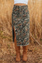 Woodland Camouflage Split Raw Hem Midi Western Skirt