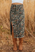 Woodland Camouflage Split Raw Hem Midi Western Skirt