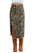 Woodland Camouflage Split Raw Hem Midi Western Skirt