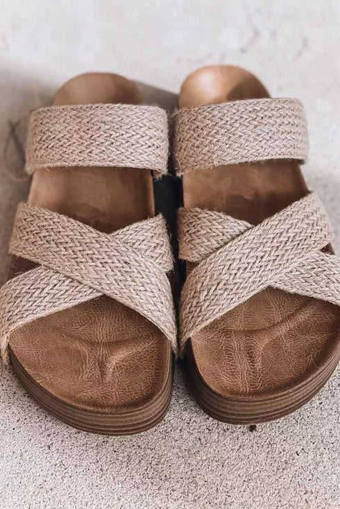 Woven Criss Cross Strap Hollowed Slip On Slippers