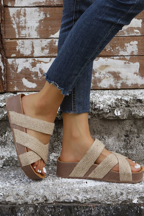 Woven Criss Cross Strap Hollowed Slip On Slippers