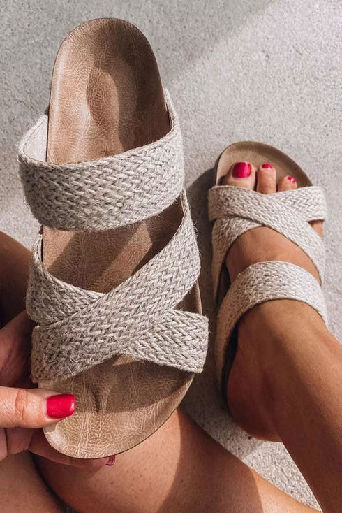 Woven Criss Cross Strap Hollowed Slip On Slippers