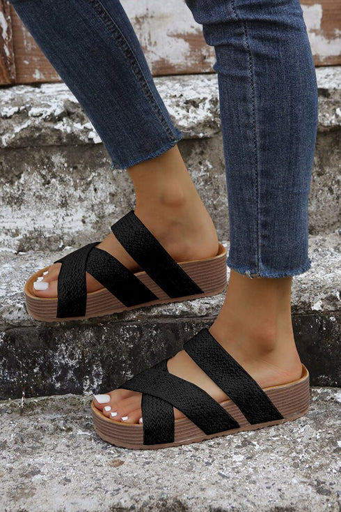 Woven Criss Cross Strap Hollowed Slip On Slippers