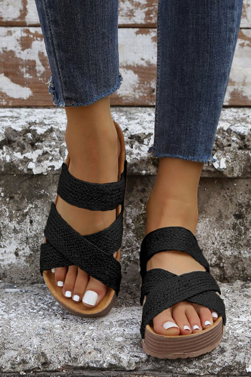 Woven Criss Cross Strap Hollowed Slip On Slippers