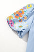 Woven Floral Embroidered Split Neck Puff Sleeve Blouse