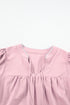 Woven Floral Embroidered Split Neck Puff Sleeve Blouse