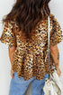 Woven Leopard Print Puff Sleeve Split Neck Babydoll Blouse