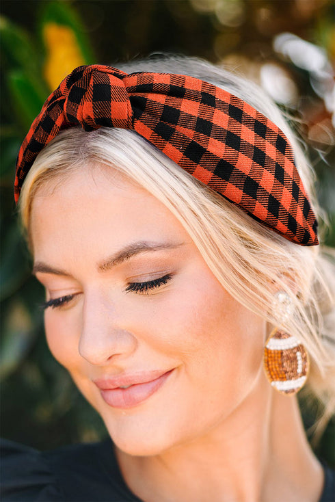 Woven Plaid Print Fabric Knot Detail Headband
