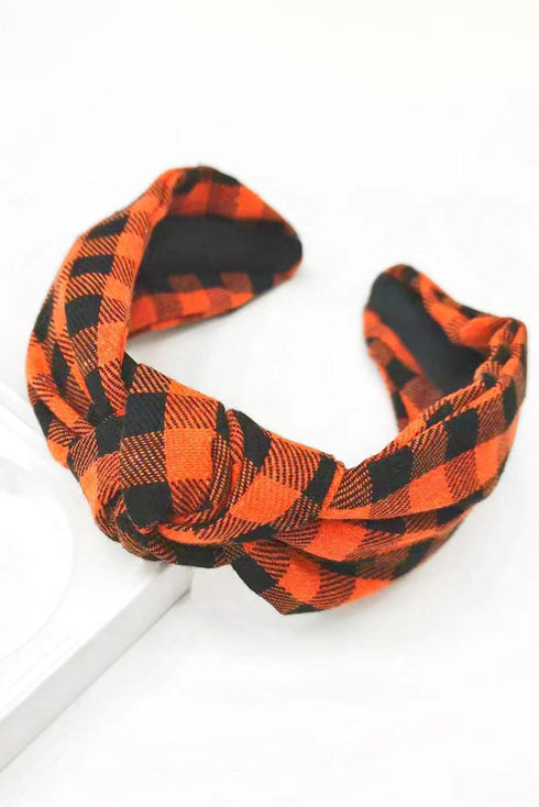 Woven Plaid Print Fabric Knot Detail Headband