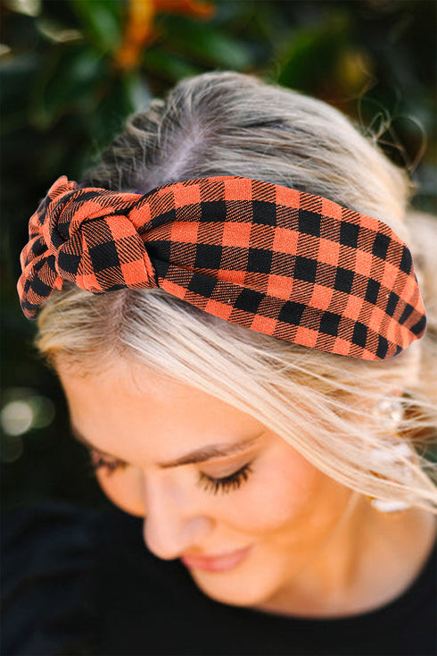 Woven Plaid Print Fabric Knot Detail Headband