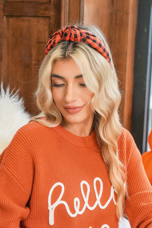 Woven Plaid Print Fabric Knot Detail Headband