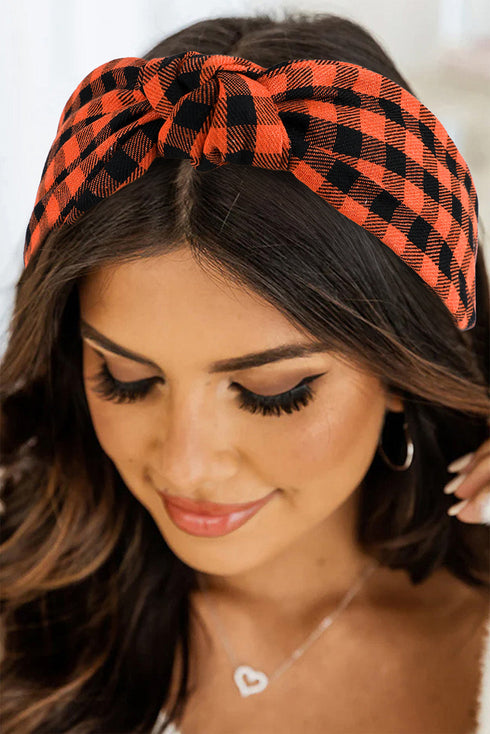 Woven Plaid Print Fabric Knot Detail Headband