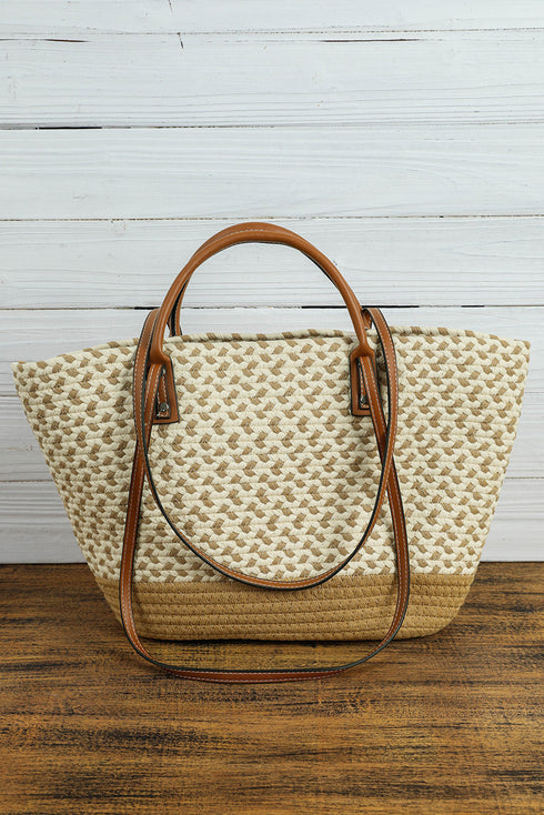 Woven Plaited Straw And Crochet Textured Shoulder Bag