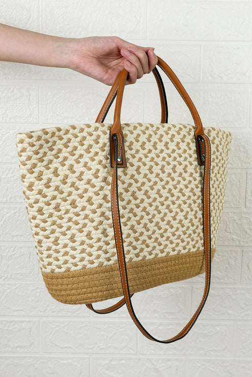 Woven Plaited Straw And Crochet Textured Shoulder Bag