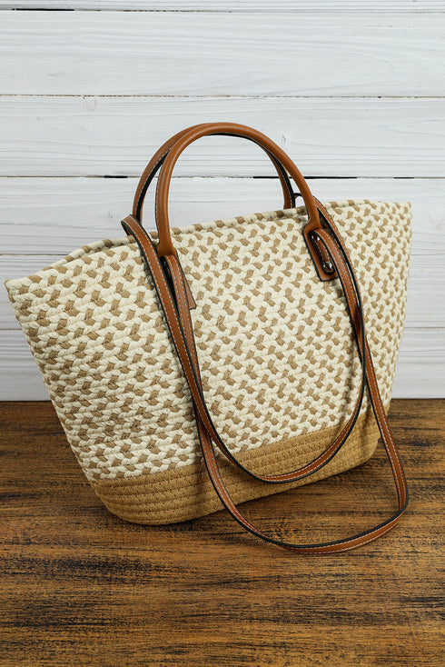 Woven Plaited Straw And Crochet Textured Shoulder Bag