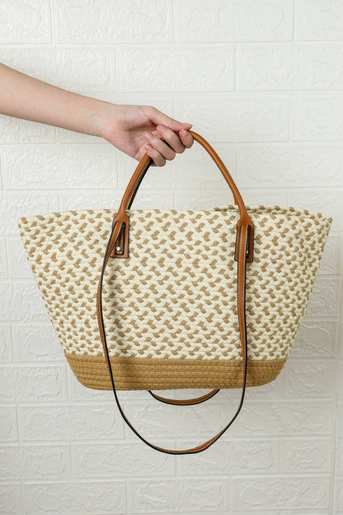 Woven Plaited Straw And Crochet Textured Shoulder Bag