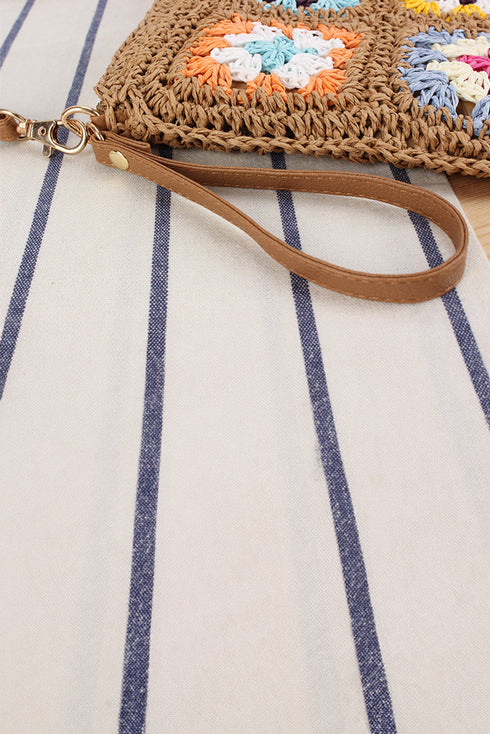 Woven Straw Crochet Floral Detail Shoulder Bag