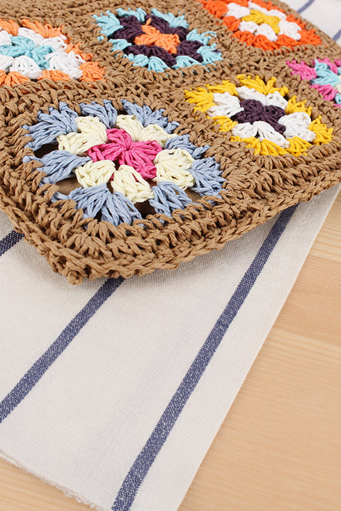 Woven Straw Crochet Floral Detail Shoulder Bag