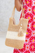 Woven Straw Horizontal Stripe Tassel Detail Tote Bag
