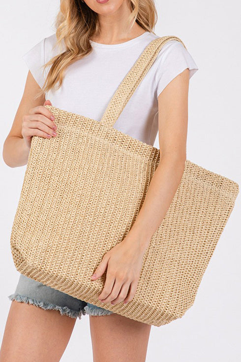 Woven Straw Textured Beach Tote Carryall Shoulder Bag