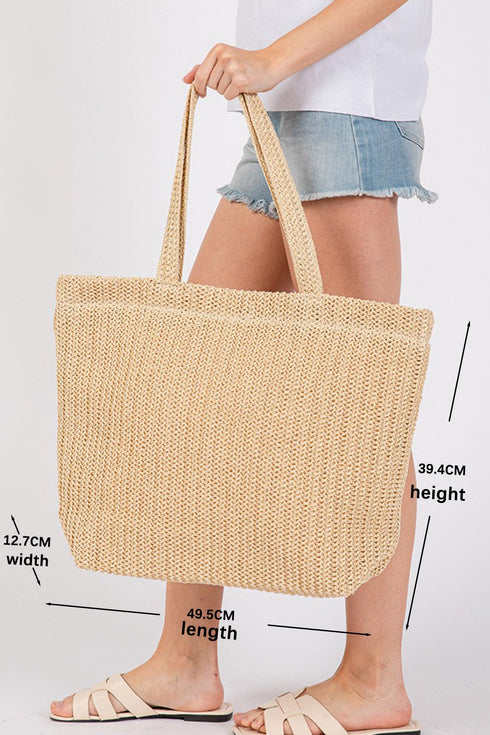 Woven Straw Textured Beach Tote Carryall Shoulder Bag