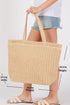 Woven Straw Textured Beach Tote Carryall Shoulder Bag