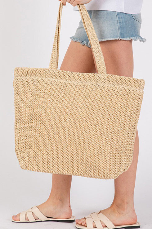 Woven Straw Textured Beach Tote Carryall Shoulder Bag