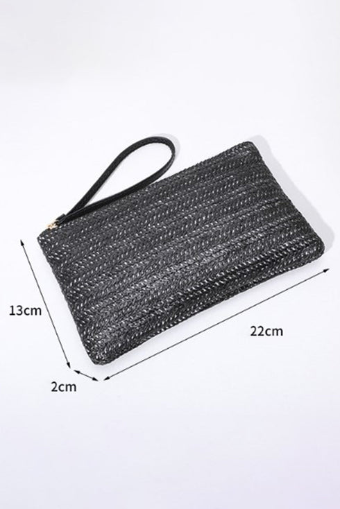 Woven Straw Zipper Closure Large Wristlet Wallet