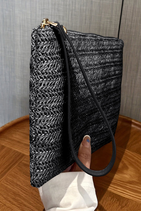 Woven Straw Zipper Closure Large Wristlet Wallet