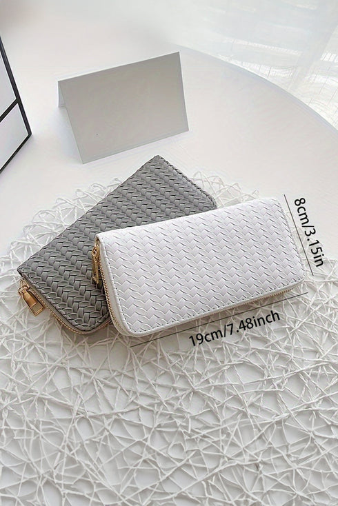 Woven Texture Faux Leather Zip Around Long Wallet
