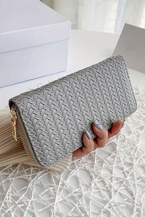 Woven Texture Faux Leather Zip Around Long Wallet