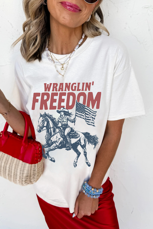 Wranglin Freedom Graphic Western Patriotic Short Sleeve Tee