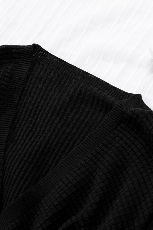 Wrap V Neck Waffle Sweater