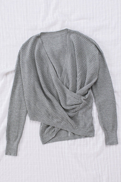 Wrap V Neck Waffle Sweater
