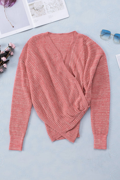 Wrap V Neck Waffle Sweater