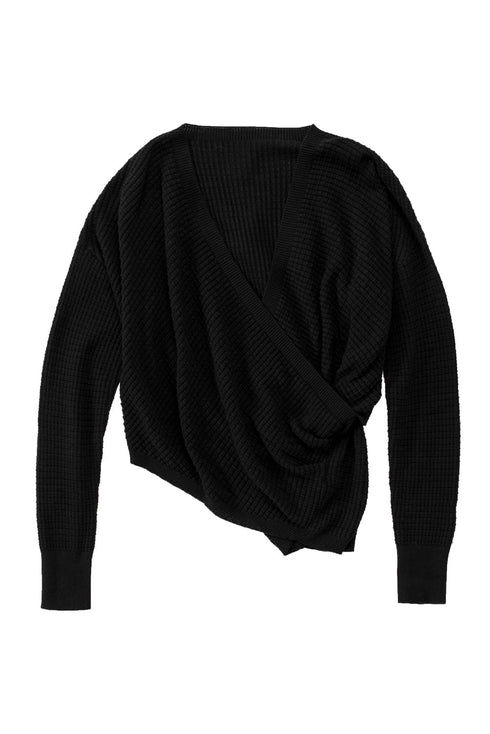 Wrap V Neck Waffle Sweater