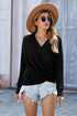 Wrap V Neck Waffle Sweater