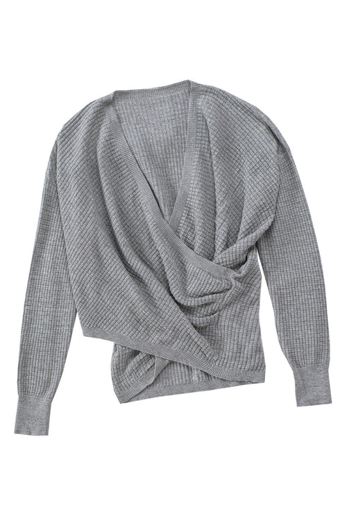 Wrap V Neck Waffle Sweater