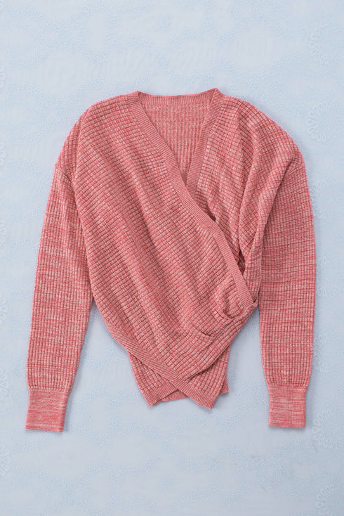 Wrap V Neck Waffle Sweater