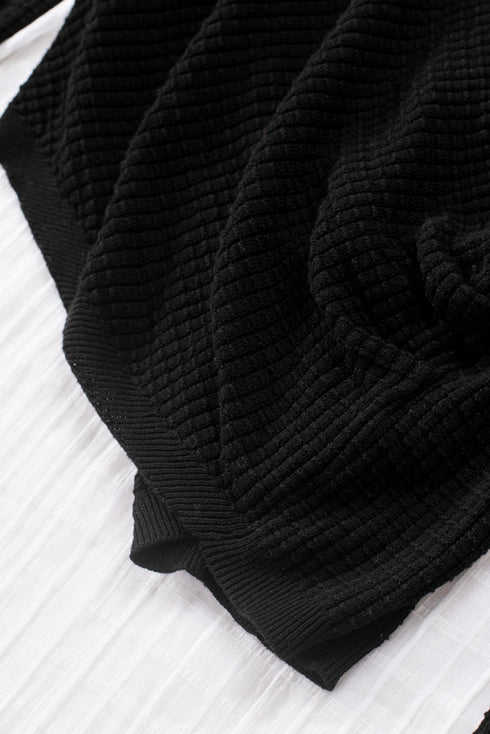 Wrap V Neck Waffle Sweater