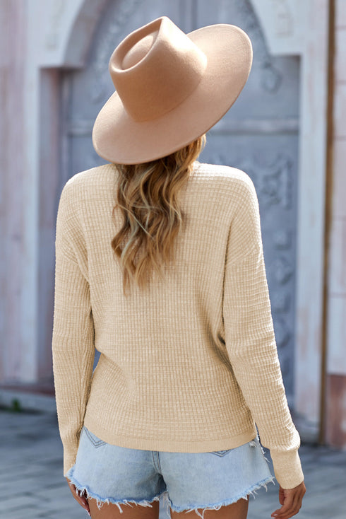 Wrap V Neck Waffle Sweater