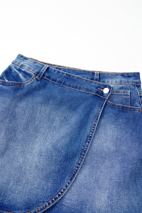 Wrapped Crossed Waist Solid Denim Mini Skirt
