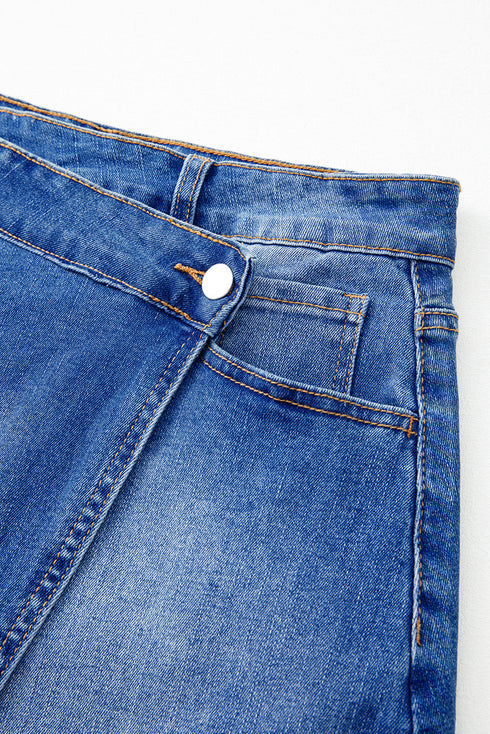 Wrapped Crossed Waist Solid Denim Mini Skirt