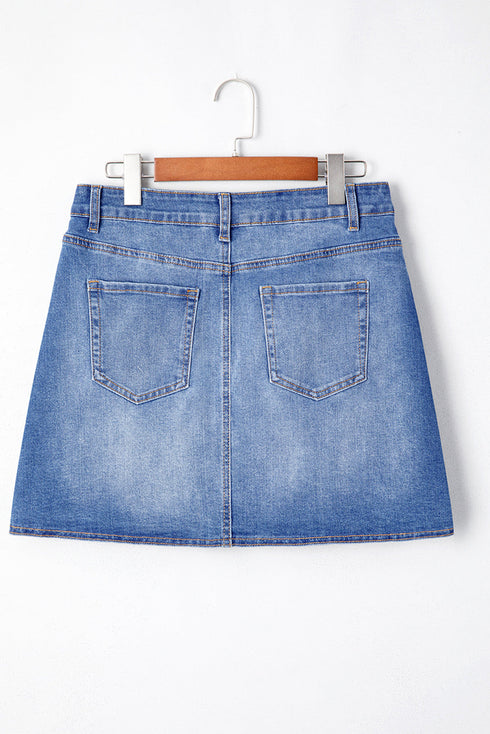 Wrapped Crossed Waist Solid Denim Mini Skirt