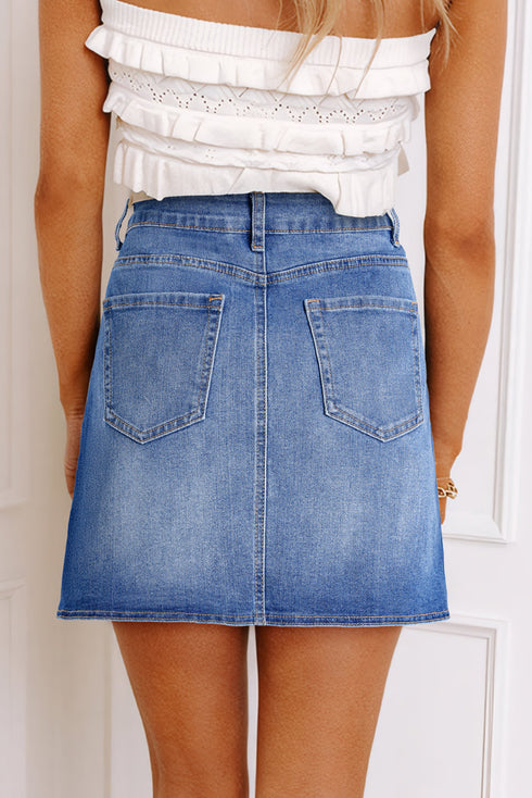 Wrapped Crossed Waist Solid Denim Mini Skirt
