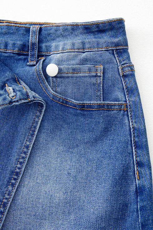 Wrapped Crossed Waist Solid Denim Mini Skirt