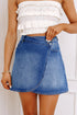 Wrapped Crossed Waist Solid Denim Mini Skirt