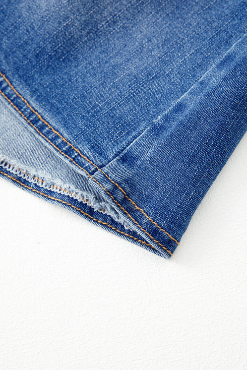 Wrapped Crossed Waist Solid Denim Mini Skirt